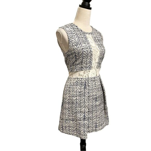 Sea New York Dresses & Skirts - Sea New York Tweed Fit & Flare Dress w/White Floral Lace Cut Outs & Pockets (4)